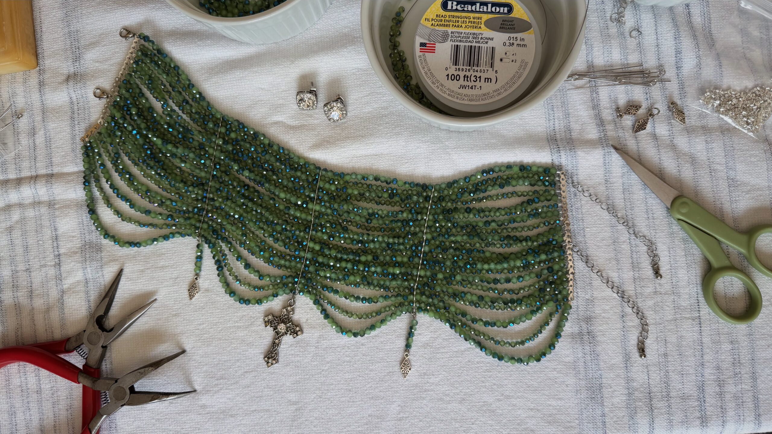 Beaded choker necklace flat lay handmade